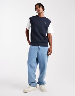 Fred Perry Ribbed Tank Top In Blue