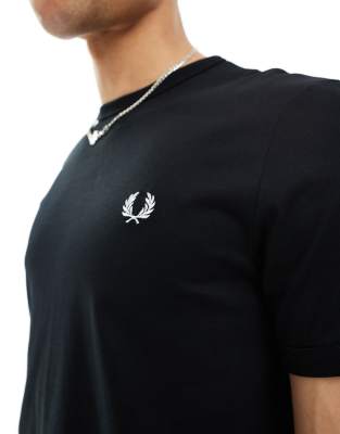 FRED PERRY☆ Ringer T-Shirt BLACK シンプル ロゴ Fred Perry logo-print Cotton T-shirt | Black | FARFETCH