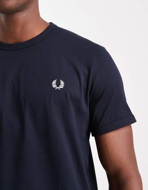 FRED PERRY Cropped Ringer T-Shirt ネイビー Fred Perry cropped ringer t-shirt in navy | ASOS