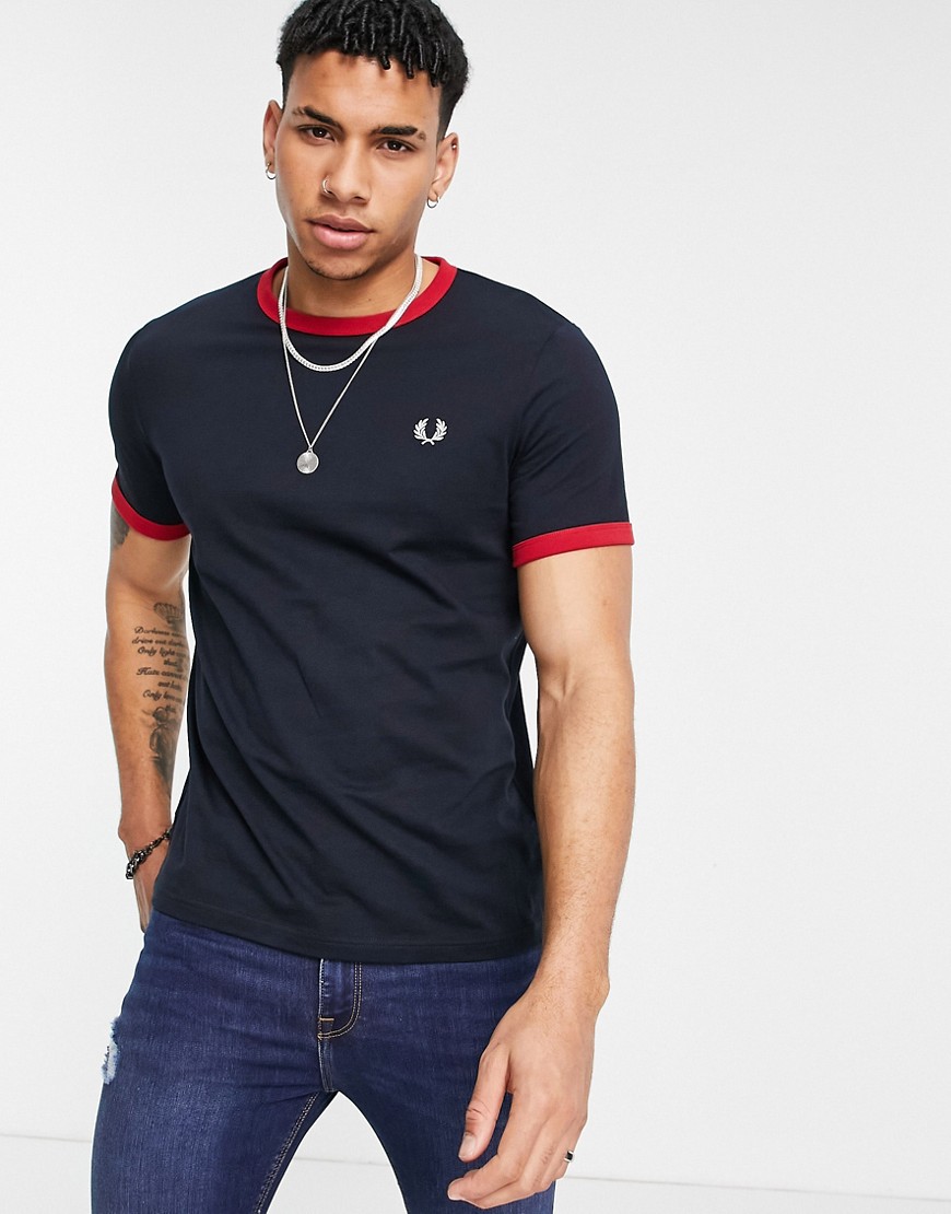 FRED PERRY RINGER T-SHIRT IN NAVY,M3519 M40