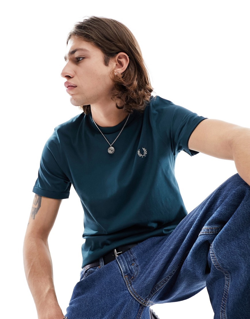 fred perry ringer t-shirt in petrol blue