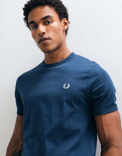 Fred Perry ringer T-shirt met logo en korte mouwen in blauw, 3 van 10
