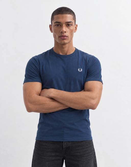 Fred Perry ringer T-shirt met logo en korte mouwen in blauw, 9 van 10