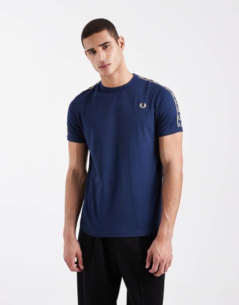 Fred Perry – Ringer-T-Shirt mit Logoband in Marineblau - view 1