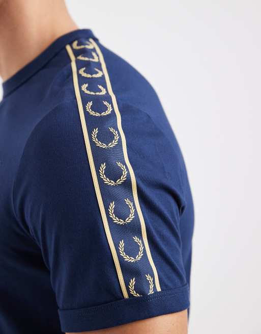 Fred Perry ringer taped logo t-shirt in navy, 5 of 5