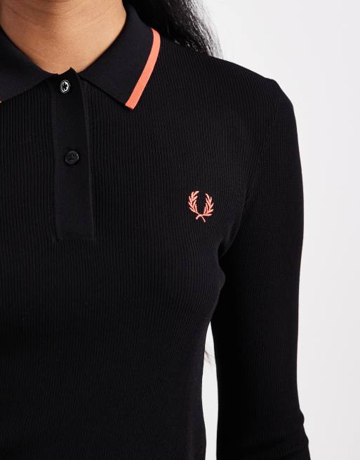 Fred Perry – Rippstrick-Shirt in Schwarz, 3 von 4