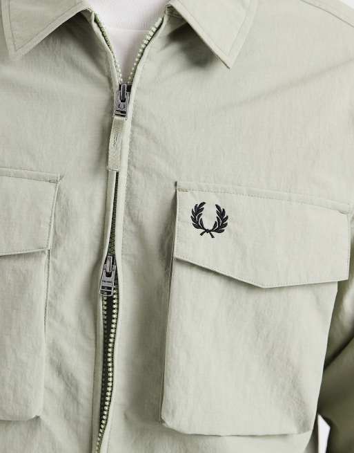 Fred Perry ripstop pocket logo overshirt in pale green, 5 of 5