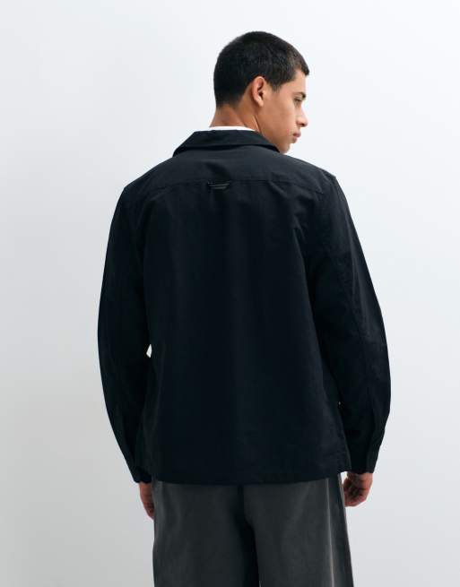Fred Perry ripstop zip up pocket overshirt in black, 4 of 5