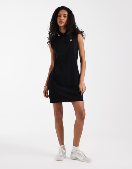 Fred Perry - Robe chemise courte sans manches à liseré bleu cendré - Noir, 2 de 4
