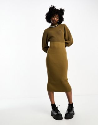 Fred Perry open knit mock neck dress in shaded beige - ASOS Price Checker