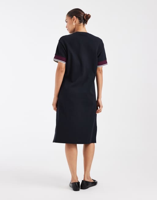 Fred Perry - Robe t-shirt en piqué avec poignets contrastants - Bleu marine, 4 de 4