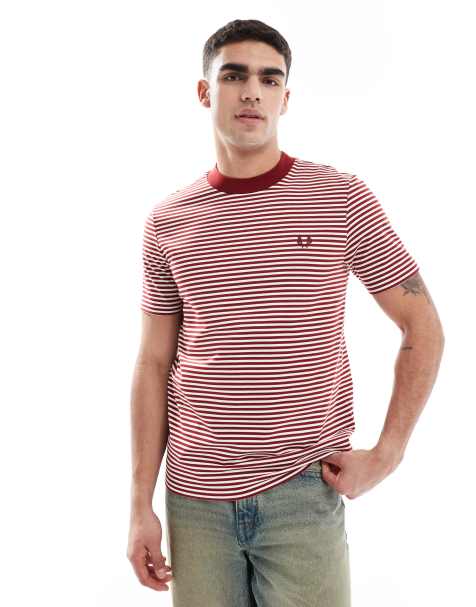 Fred Perry – Röd och vit, smalrandig t-shirt - view 1