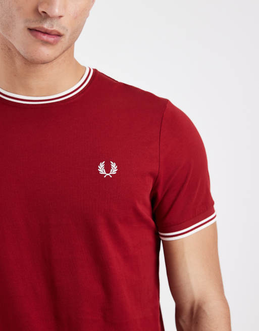 Fred Perry – Röd t-shirt i piké med dubbel kantrand, 5 av 5