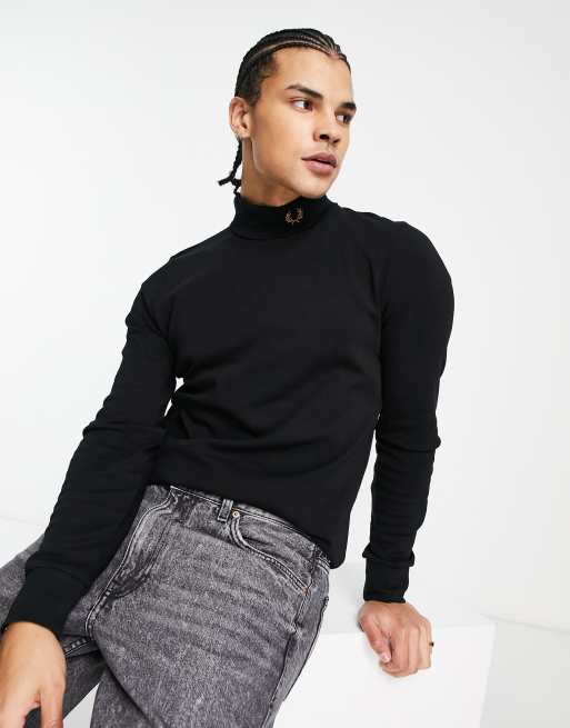 Fred Perry roll neck jersey top in black | ASOS