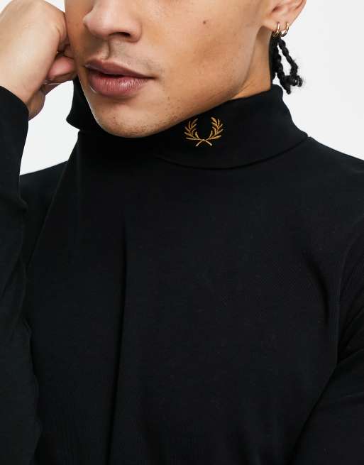 Fred Perry roll neck jersey top in black ASOS