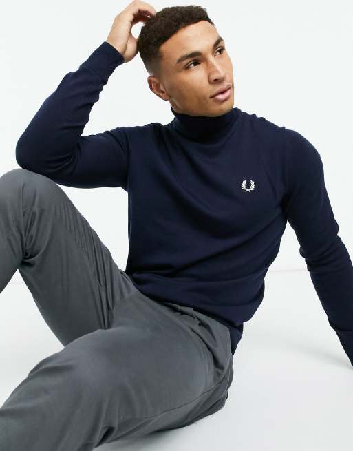 Fred Perry roll neck jumper in navy ASOS