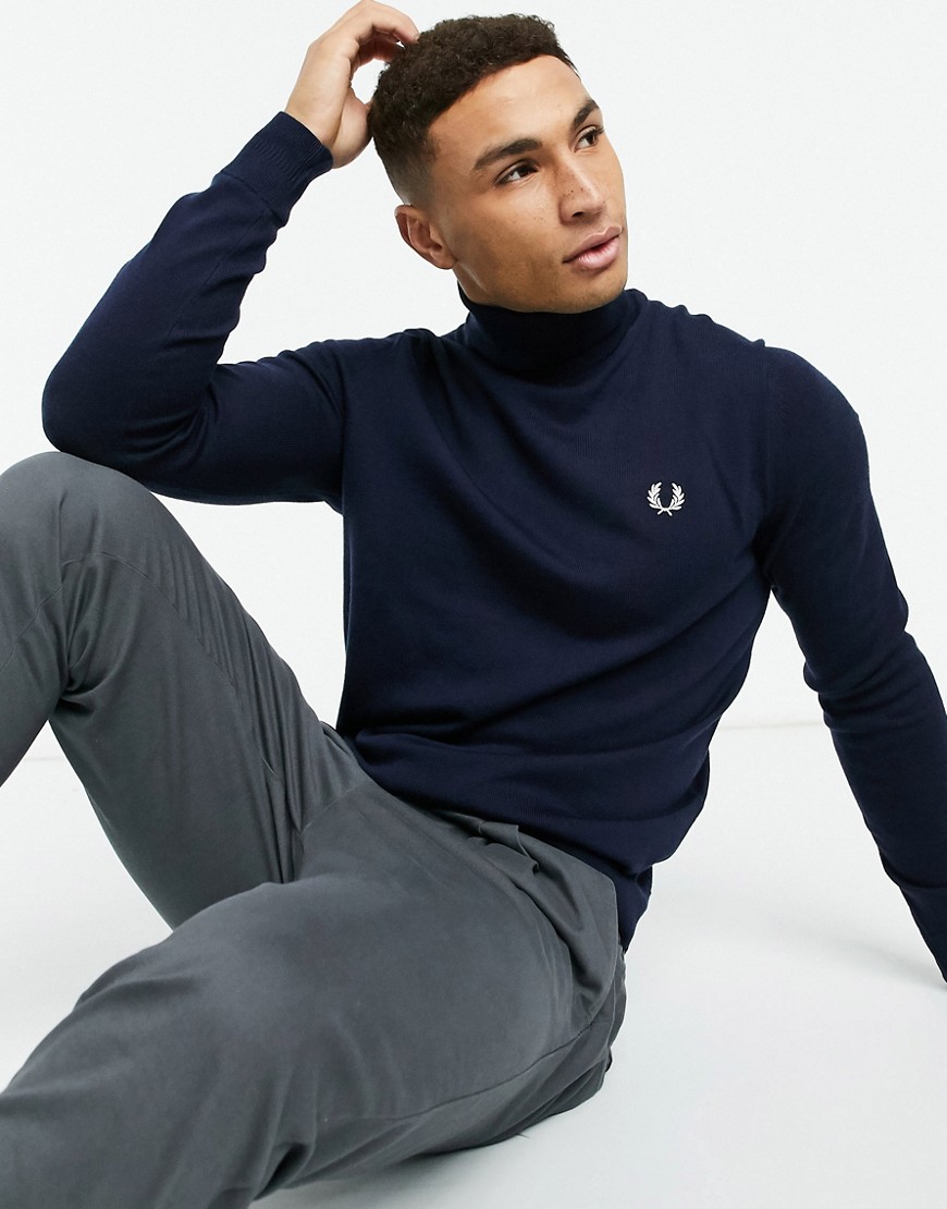 FRED PERRY ROLL NECK SWEATER IN NAVY,K9552 608