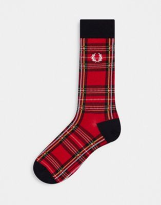 Fred Perry Royal Stewart tartan socks in red
