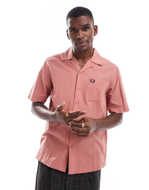 Fred Perry light weight revere collar shirt in pink