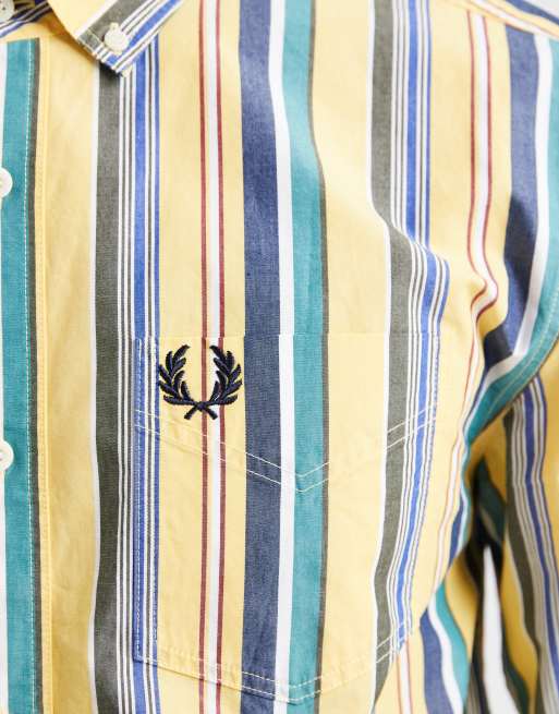 Fred Perry - Ruimvallend gestreept overhemd met logo in multi, 4 van 5