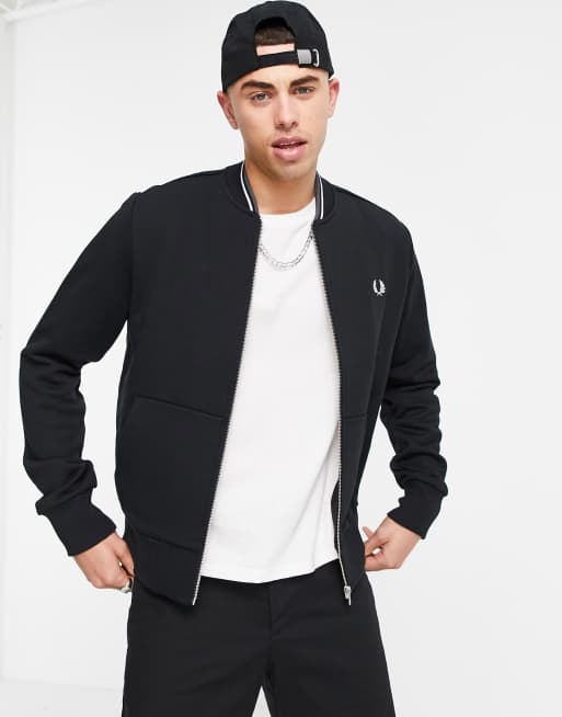 Fred Perry – Schwarze Bomberjacke mit Reißverschluss und Zierstreifen am Kragen, 2 von 4