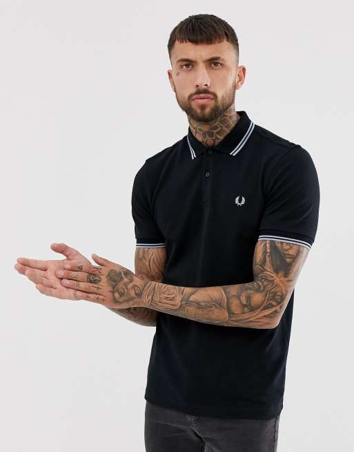 Fred Perry Schwarzes Polohemd Mit Doppelten Zierstreifen Asos