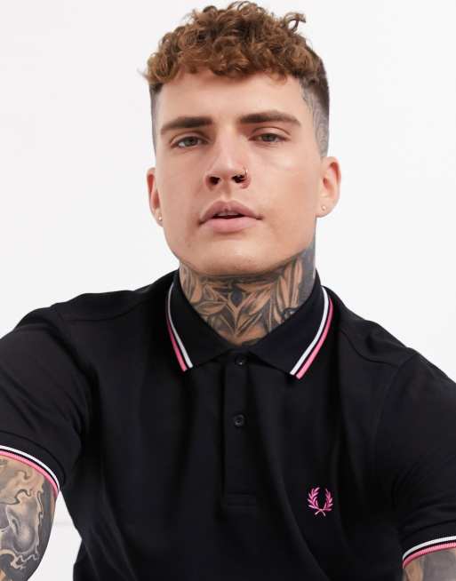 Fred Perry Schwarzes Polohemd Mit Doppelten Zierstreifen Ccytem Morelos