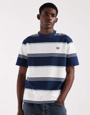 Schweres, gestreiftes T-Shirt in Blau und Weiß mit Logo-Bunt Bunt XL