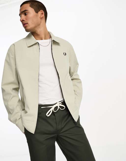 Fred Perry seersucker coach jacket in light oyster grey