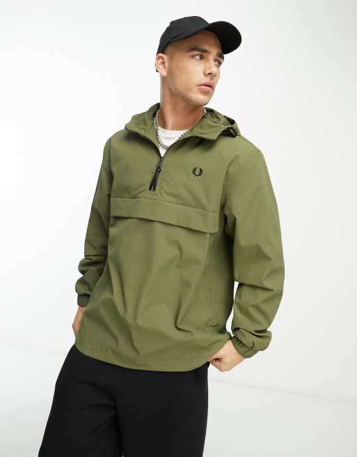 Fred Perry seersucker quarter zip jacket in khaki | ASOS