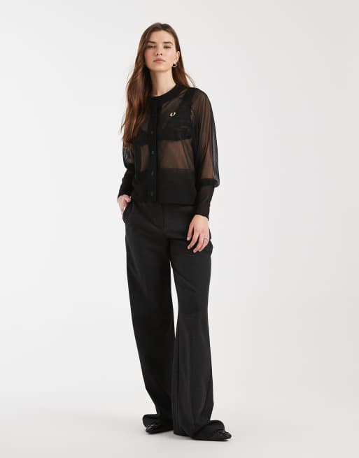 Fred Perry sheer knit logo cardigan in black, 3 of 4
