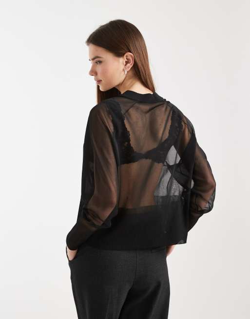 Fred Perry sheer knit logo cardigan in black, 4 of 4