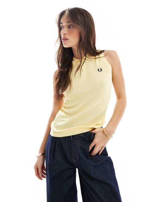 Fred Perry sheer knitted shirt in butter yellow | ASOS