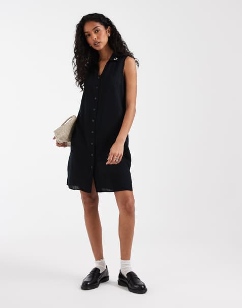 Fred Perry sheer stripe sleeveless mini dress in black - view 1