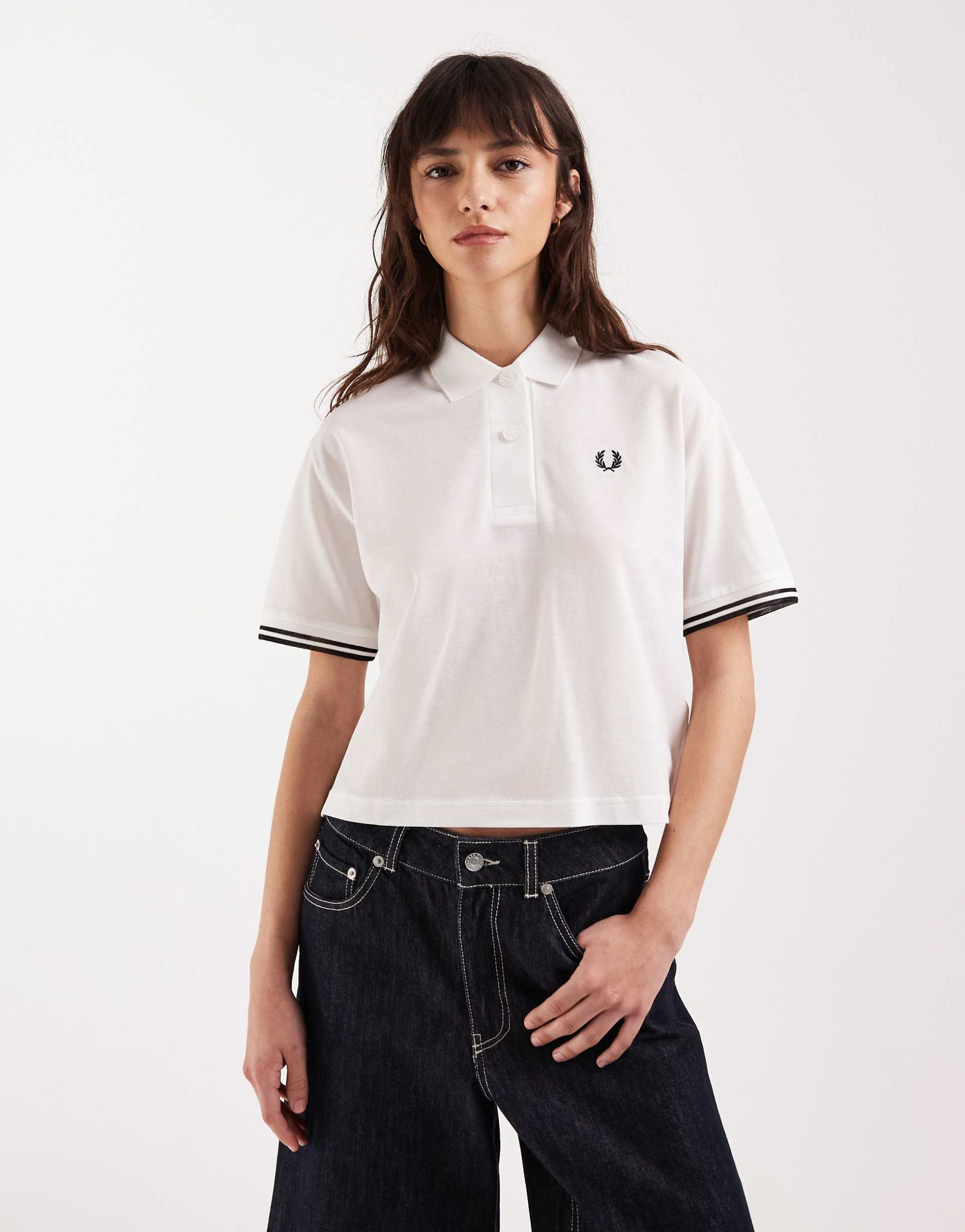 fred perry sheer tipped logo polo shirt in white