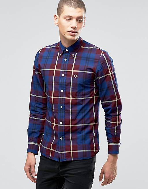Fred Perry Shirt With Bold Check In Aubergine In Slim Fit | ASOS
