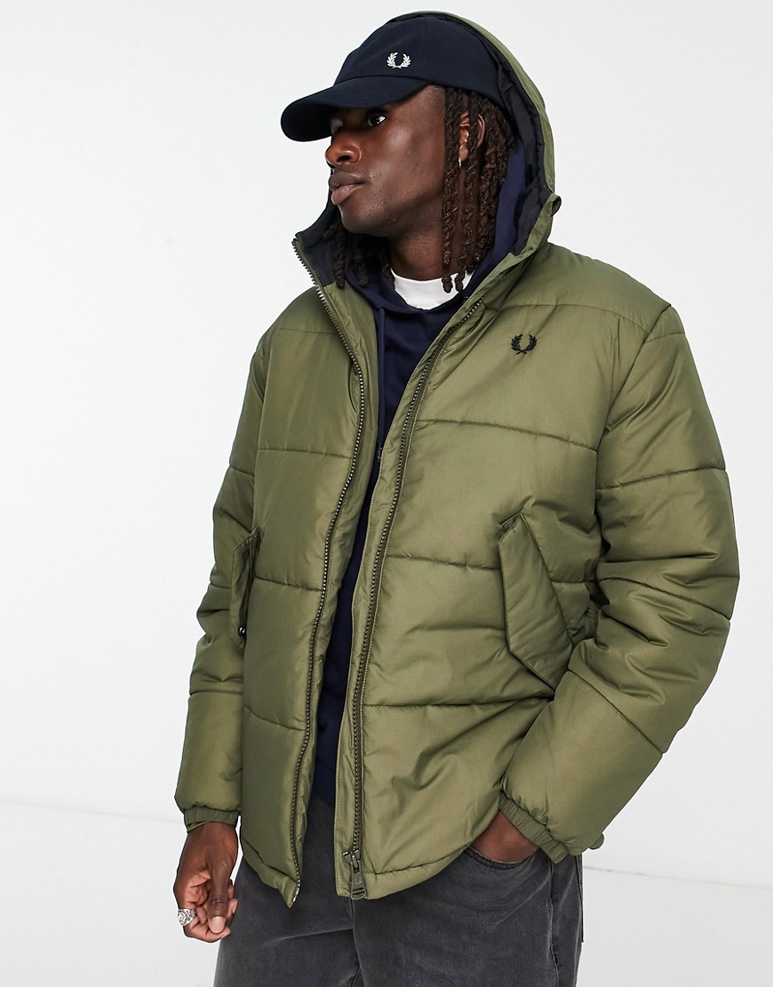 Fred Perry short quilted padded jacket in khaki-Green