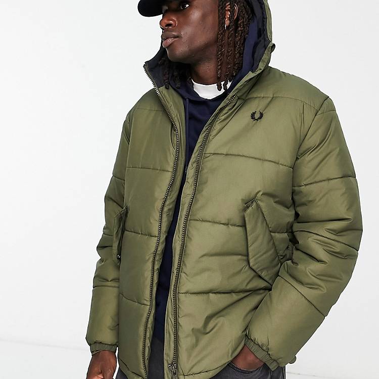 Feasibility barriere Dynamics Fred Perry short quilted padded jacket in khaki | ASOS