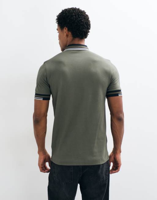 Fred Perry short sleeve abstrat tipped logo polo shirt in khaki, 3 of 5