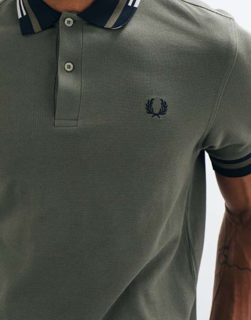 Fred Perry short sleeve abstrat tipped logo polo shirt in khaki, 5 of 5