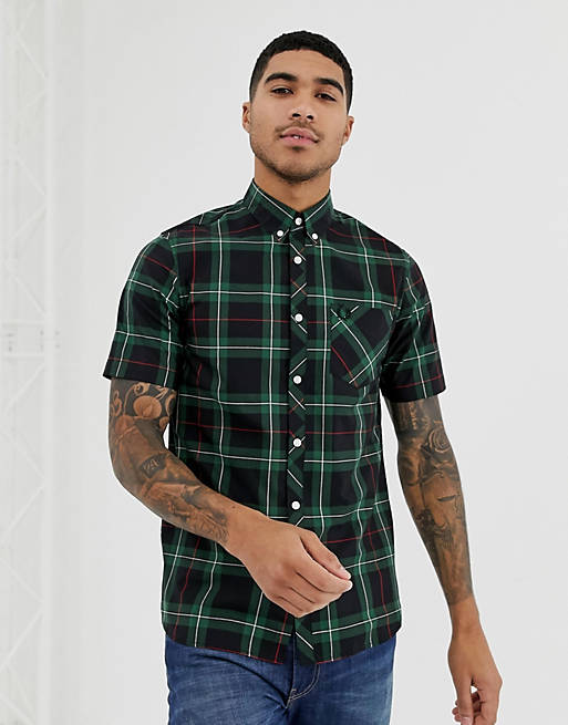 Fred Perry short sleeve check shirt in green | ASOS