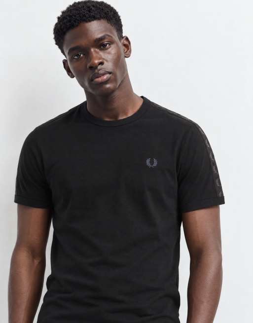 Fred Perry short sleeve contrast taped logo ringer t-shirt in black, 9 of 9