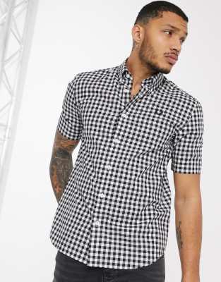 Fred Perry short sleeve gingham shirt in black and white | ASOS