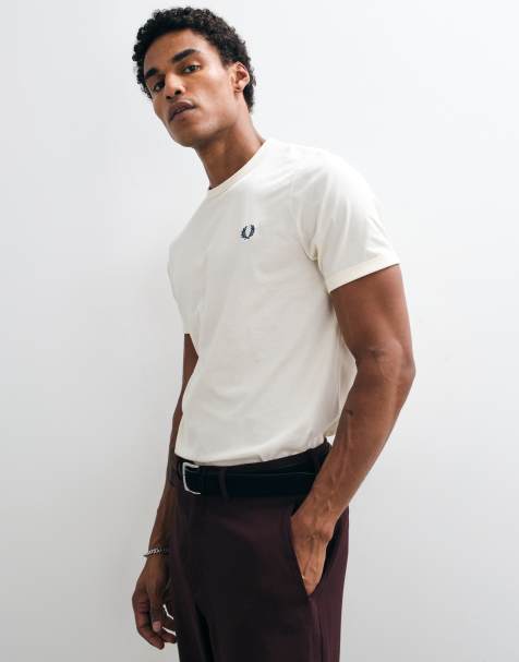 Fred Perry short sleeve logo ringer t-shirt in ecru - view 1
