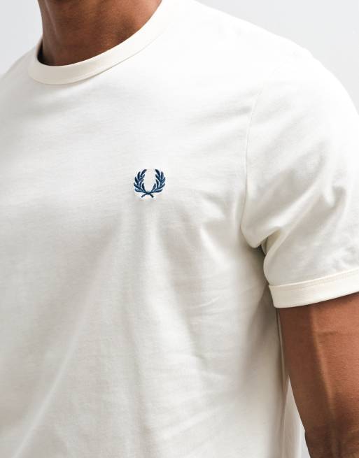 Fred Perry short sleeve logo ringer t-shirt in ecru, 3 of 10