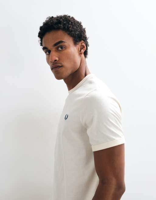 Fred Perry short sleeve logo ringer t-shirt in ecru, 4 of 10
