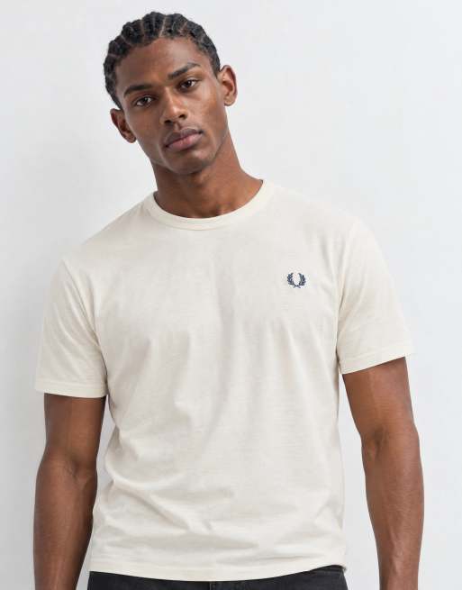 Fred Perry short sleeve logo ringer t-shirt in ecru, 6 of 10