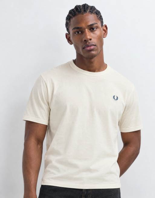 Fred Perry short sleeve logo ringer t-shirt in ecru, 9 of 10