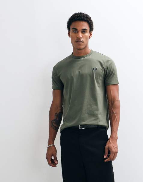 Fred Perry short sleeve logo ringer t-shirt in khaki - view 1
