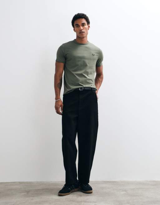 Fred Perry short sleeve logo ringer t-shirt in khaki, 2 of 8